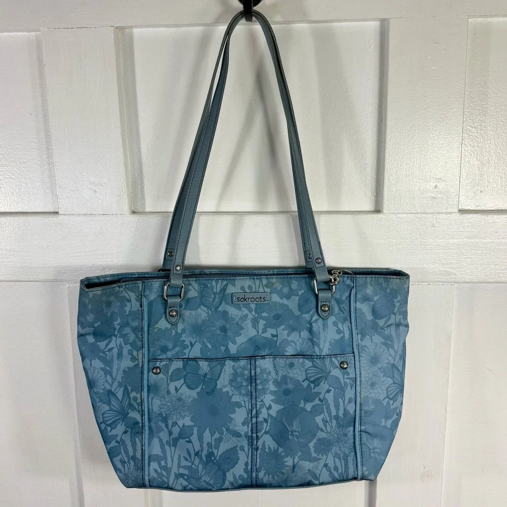 Sakroots Tote Bag Blue Floral Butterfly Bee Print‎ Shoulder Bag